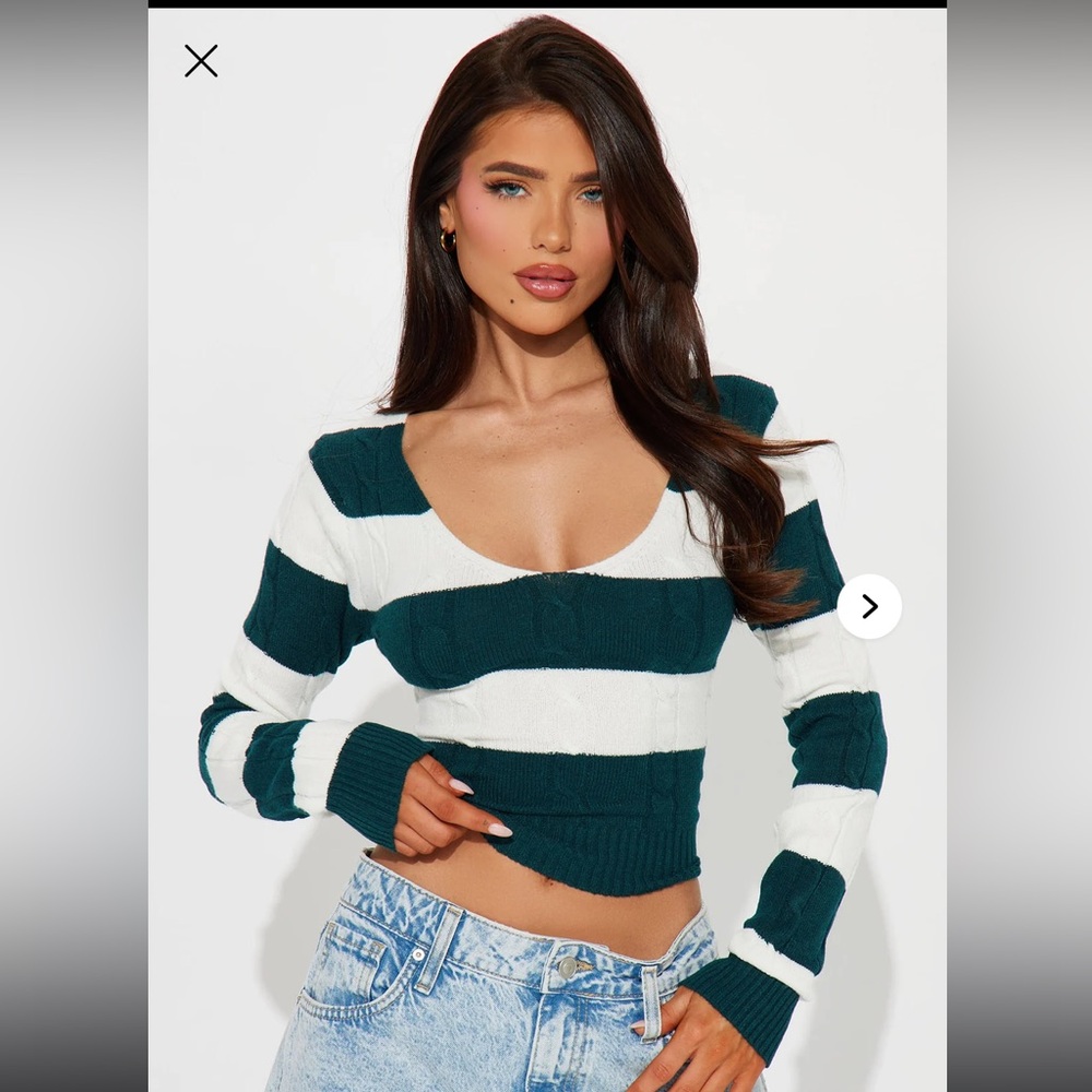 Green and white striped sweater (NWOT)